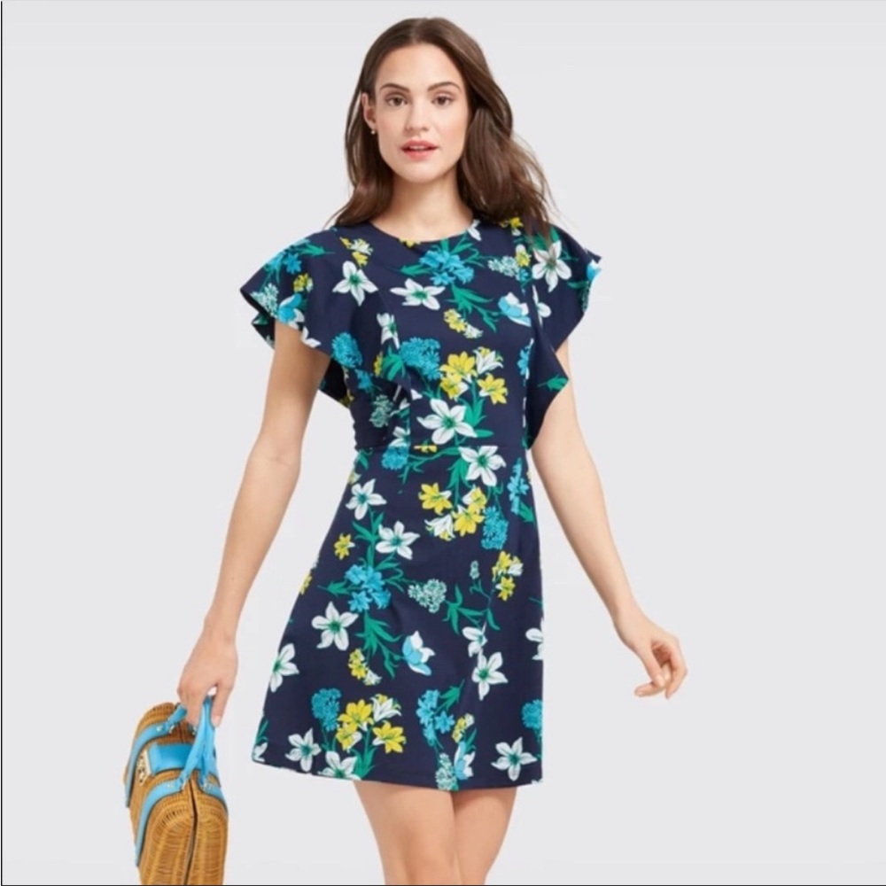 Draper James Navy Floral Flutter Sleeve Dress